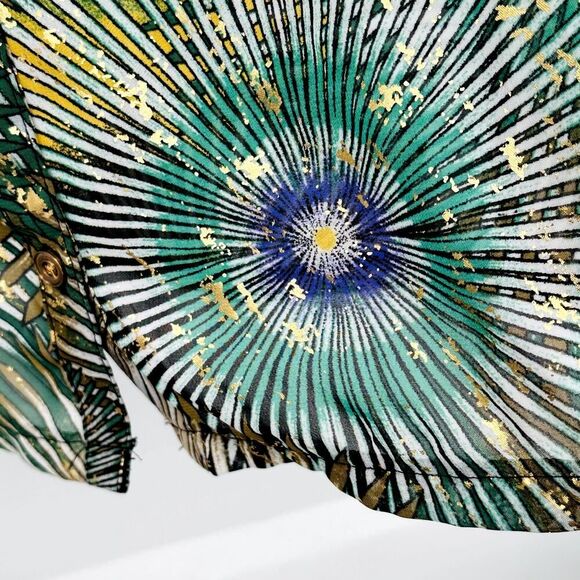 New Directions Sunburst Fireworks Blouse Womens Size Large Green Gold Yellow - Picture 9 of 11